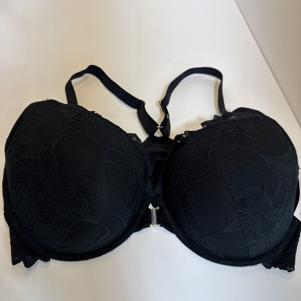 Auden Bra Women 40DDD Black Underwire Front Closure Push Up Racerback Lace Nwt‎